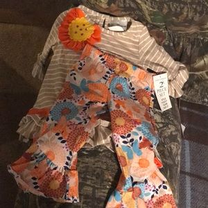 Toddler girl ruffle shirt and floral pants set!
